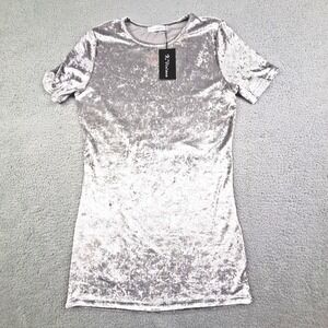 R.Vivimos Mini Dress Womens Medium Gray Silver Velvet Stretch Party Event